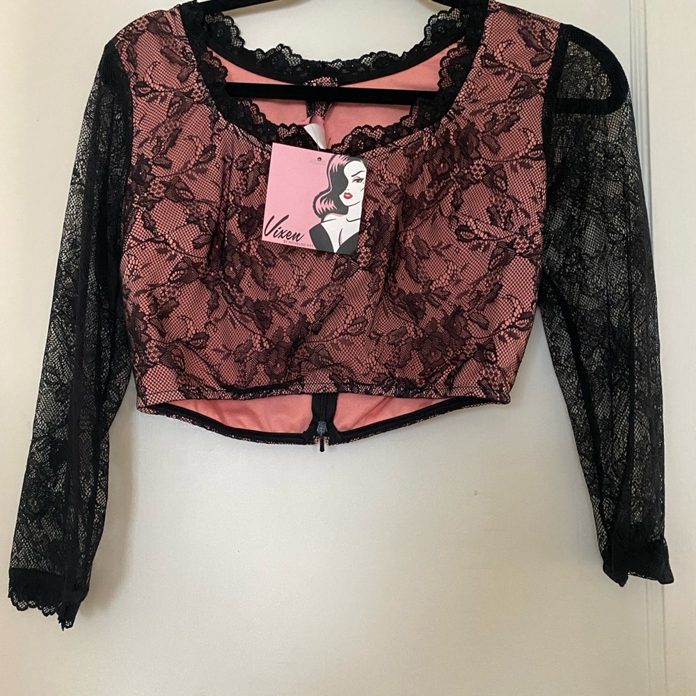 Vixen Peach and Black Lace Crop Top